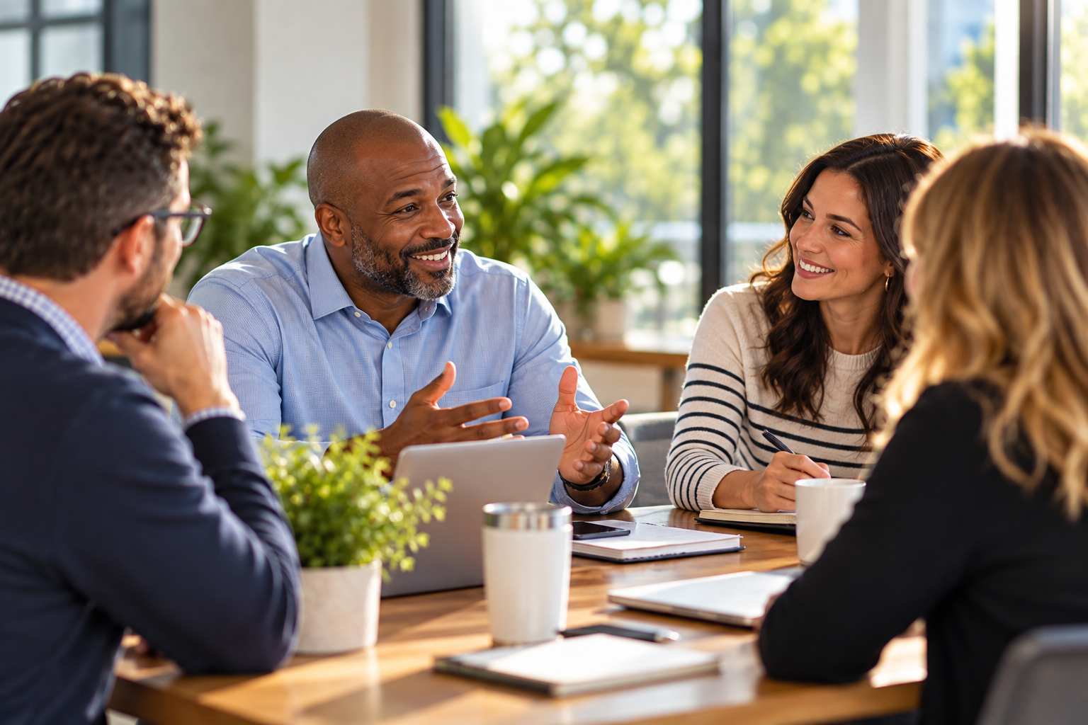 Collaborative Meeting in a Sunlit Office